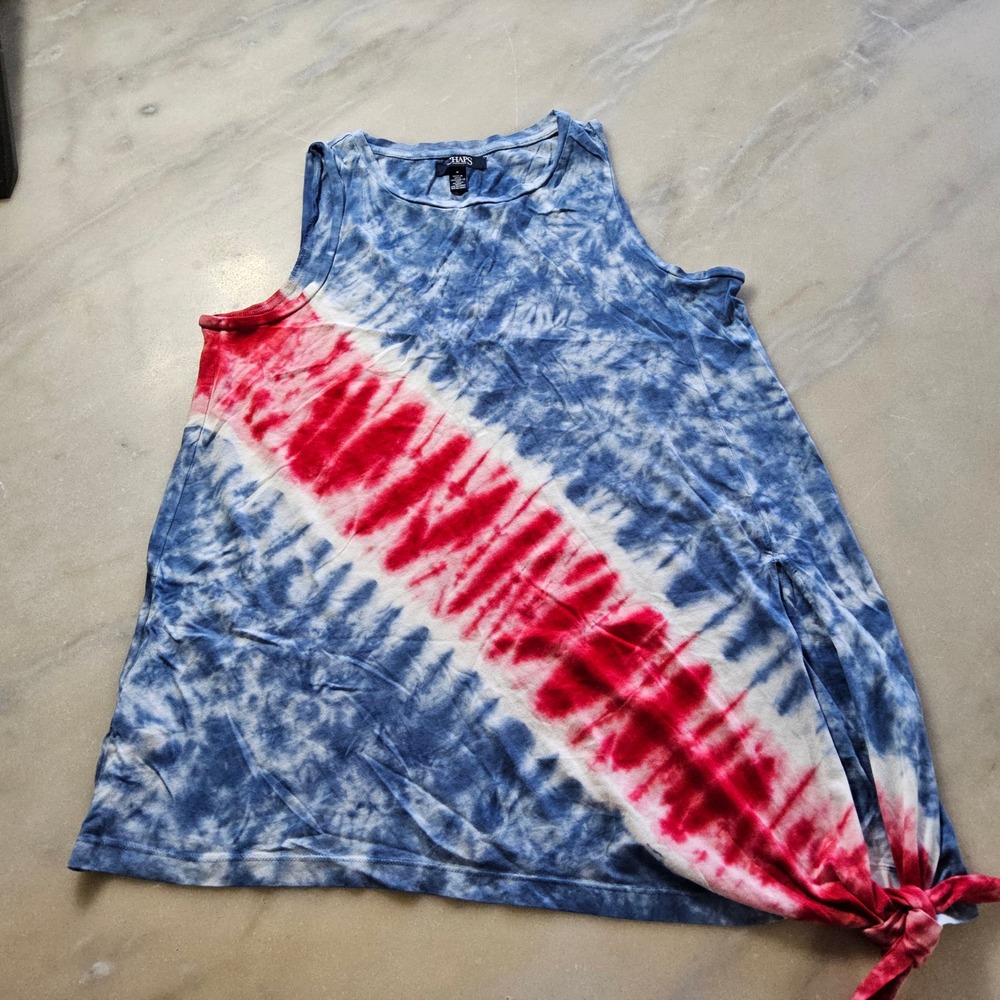 Chaps Women's Medium Tie Dye Sleeveless Tank Top Red White‎ Blue Casual